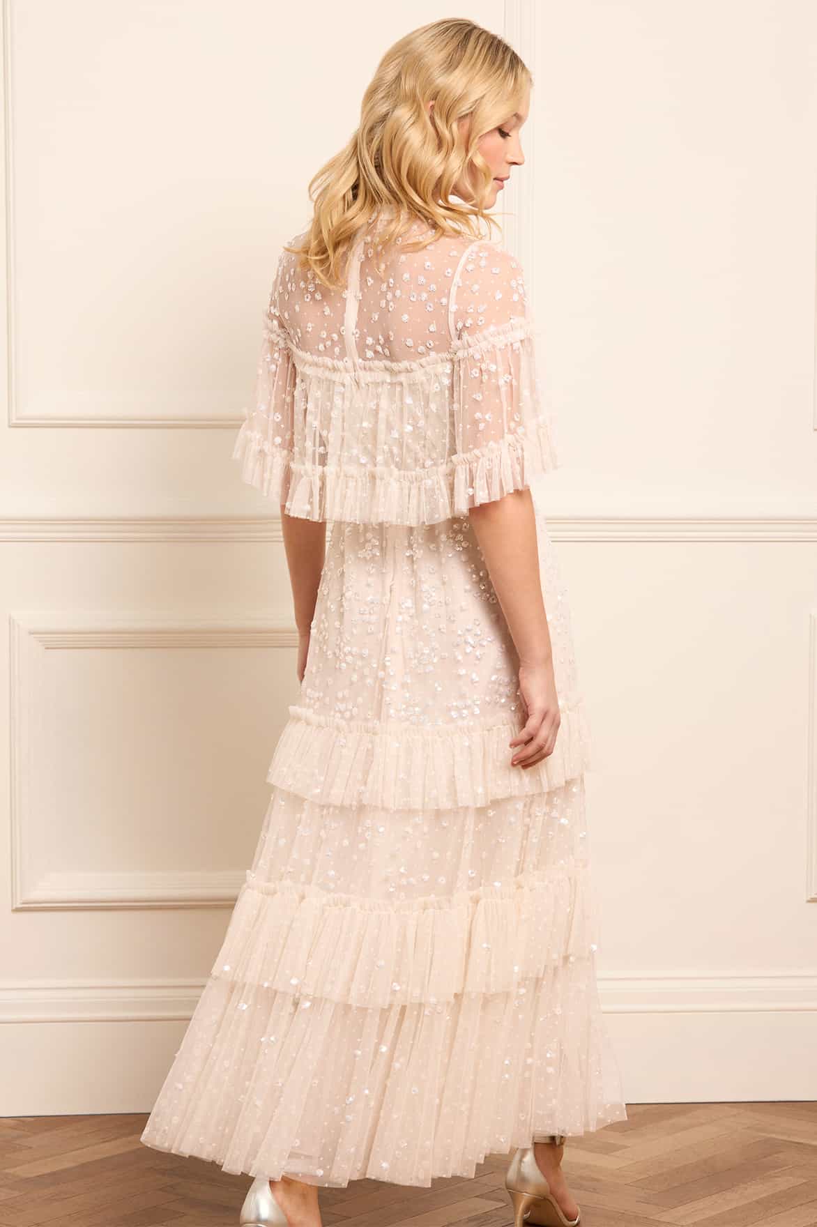 Leila Dot Tiered Cape Ankle Gown