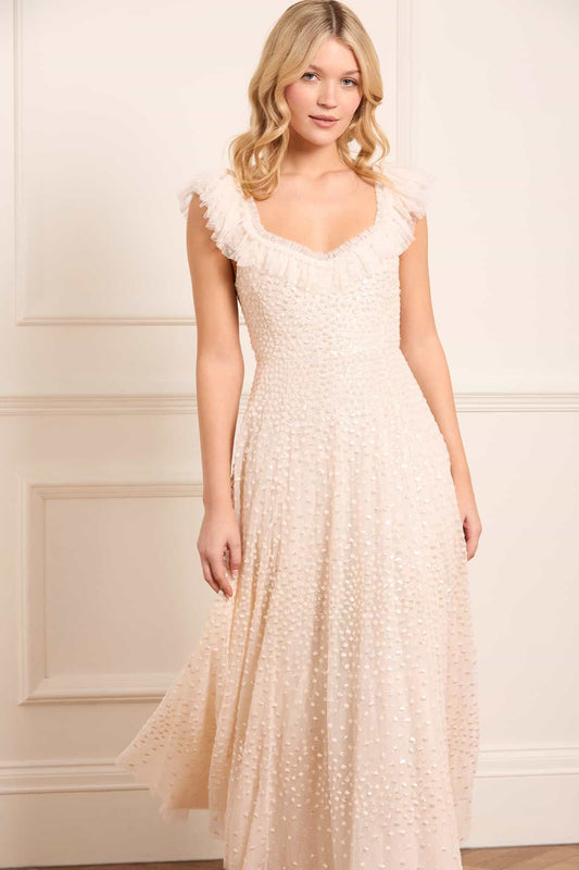 Scatter Dot Ruffle Ankle Gown