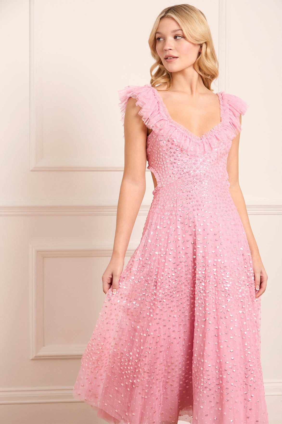 Scatter Dot Ruffle Backless Ballerina Dress